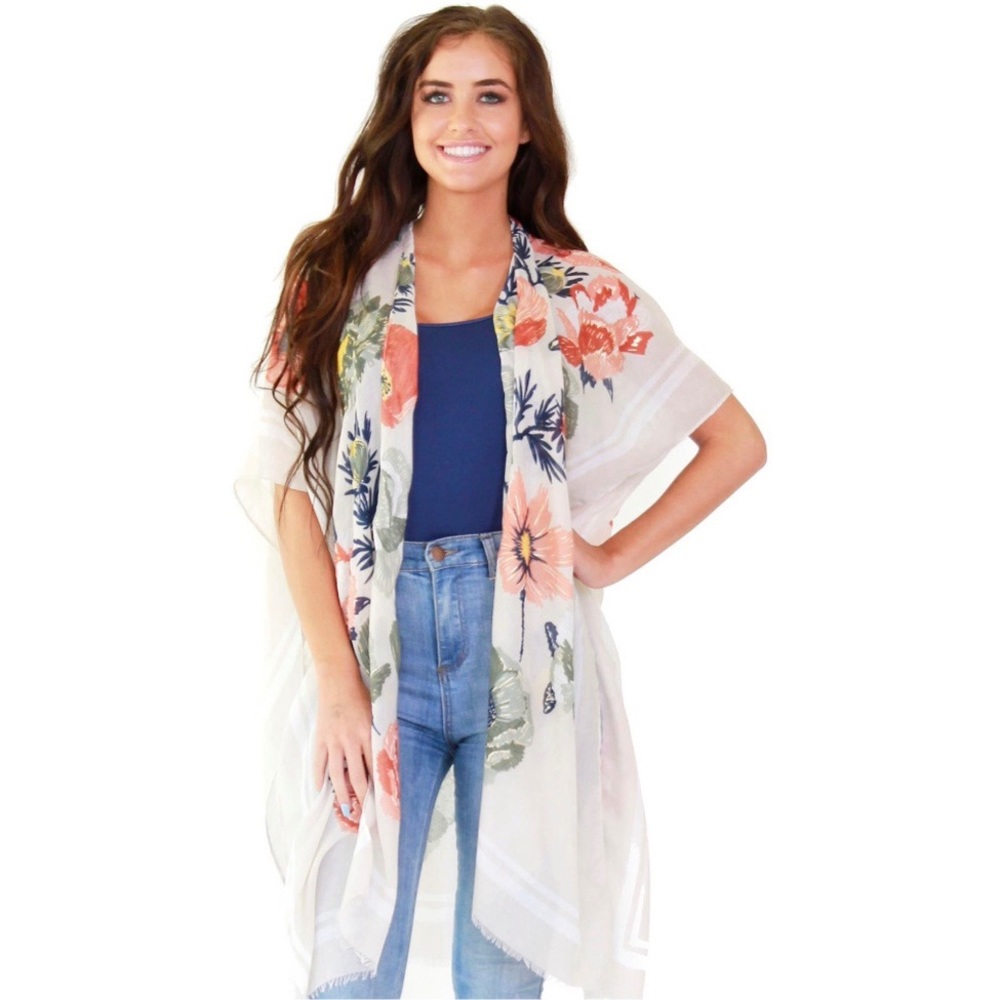 Melon Floral Print Kimono one size new.